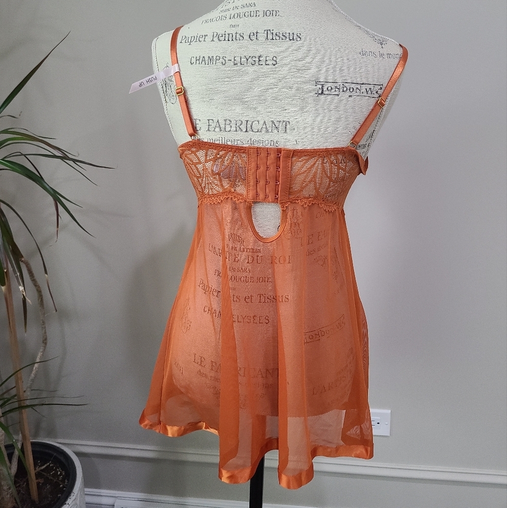 NWT Daisy Fuentes Elegant Orange Lace Babydoll Sz.XL - Picture 4 of 15
